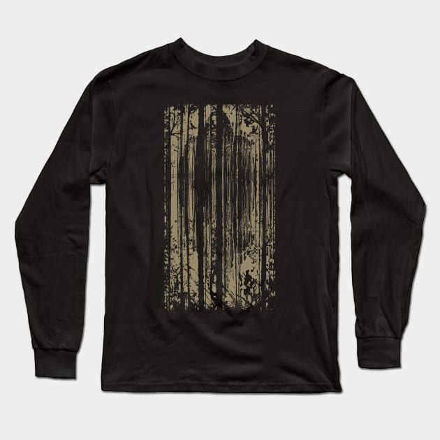 Bigfoot Hiding In Forest Long Sleeve T-Shirt by Tesszero